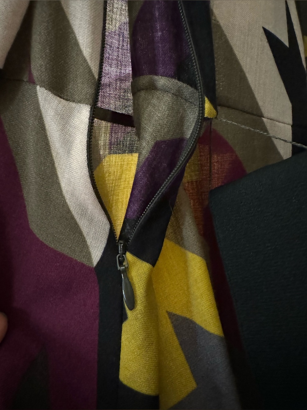 AKRIS Punto Long Sleeve Belted Dress in Plum, Mustard & Olive - Picture 5 of 9